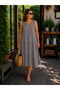 Women's Gray 100% Cotton Muslin Fabric Casual Bell Dress
