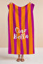 Striped Ciao Bella Written Fuchsia Orange Beach Towel - Vibrant Colorful Quick-Drying Microfiber Towel - 7