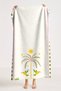 Palm Bird Motif Beach Towel - Tropical Bohemian Ecru Green Pool Sea Bath Beach Cover - 2