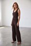 Bitter brown palazzo pants and buttoned vest top and bottom set alc-x15544 - 2