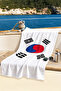 Korean Flag Themed White Beach Towel - Minimalist Far East Style Quick-Dry Microfiber Towel - 6