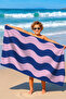 Wavy Stripes Beach Towel-Minimalist Pink Navy Blue Pool Sea Bath Quick Drying Seaside Cover-Up - 2