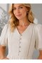 Women's V-Neck Buttoned Linen-Look Guipure Detail Skirt Flounced Lined Summer Casual Dress 25085 - 3