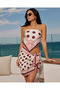 Choose Your Style Premium Burgundy Polka Dot Patterned 2-Piece Short Pareo and Bandana Set 150X50 cm / 70X70 cm - 2