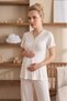 Women's Pink Satin Polka Dot 3-Piece Maternity Pajama Set with Dressing Gown - 6