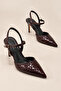 Women's Burgundy Patent Leather Open Back Stiletto 8 cm Heel Comfortable Full Mold. - 6