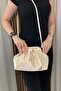 Women's Cream Satin Bohça Bag - Long Strap Daily and Evening Dress Bag - 4