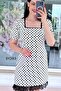 Square Collar Lace Detailed Polka Dot Dress 6Y283