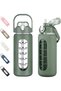 56oz Glass Water Bottles with Straw, Motivational Glass Bottle with Silicone Sleeve and Time Marker, Leakproof Large Glass Water Jug for Gym Home Office,Olive