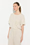 Elastic Waist Carrot Cut Linen Trousers - Beige - 3