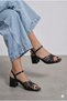 Women's Black Rustic Patent Leather Thick and Short Heel Sandals with Rubber Detail Un001-0770