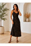 Women's Leopard Patterned V-Neck Long Summer Single Jersey Dress