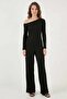 Women's Asymmetrical Collar Off-Shoulder Black Suit