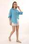 Women's Long Sleeve Basic Oversize Cotton Dark Blue Shirt - 2