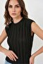Women's Zero Sleeve Textured Black Blouse - 4