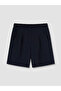 Navy Blue Women's Pleated Shorts with Elastic Waist - 4