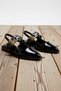 Women's Pointed Toe Sling Back Ballerinas with Double Straps and Metal Accessories, Short Heeled, Comfortable, Casual, Modern