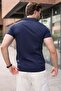 Navy Blue Regular Fit Polo Collar Knitwear Men's T-Shirt E7502 - 4