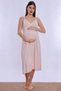 Breastfeeding-Enabled Cotton Dressing Gown Maternity Nightgown Set Effortt - Powder - 5