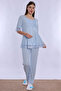 Adjustable Waist Detailed Maternity Pajama Set with Breastfeeding Feature Effortt - Blue - 5
