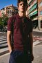Men's Zippered Cotton Claret Red Polo Collar T-Shirt