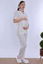 Cotton Maternity Pajama Set with Hidden Breastfeeding Detail Effortt - Ecru - 4
