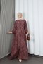 Women's Modal Fabric Shawl Patterned Hijab Half Placket Buttoned Summer Dress Brown Hnt2131 - 5
