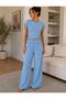 Women's Blue Bubble Fabric Tie-Dye Detailed Top and Bottom Set with Wide Legs Fabric Polyester&Lycra - 6