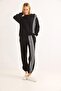 Women's striped embroidered fleece-lined three-thread tracksuit set - black - 2