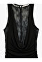 Sleeveless Draped Long Dress with Draped Collar and Lace Detail - 5