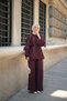 Women's Drawstring Detail Waist Tie Tulle Set Burgundy - 5