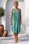 Mint Pool Collar Sleeveless Zippered Double Flap Pockets Casual 100% Linen Woven Dress 110 55 - 2