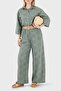 Straw Belted Brode Detailed Wide Leg Trousers Pants 2505