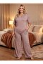 New Season Women's Dusty Rose Summer V-Neck Special Design Short Sleeve Plus Size (Oversize) Pajama Set - 4