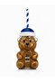 Teddy Bear Glass Cup for Cold Drinks, Frozen, Detox Cup 500 ml Blue with Details and Straw - 6