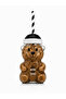 Teddy Bear Glass Cup for Cold Drinks, Frozen, Detox Cup 500 ml Black with Details and Straw - 6