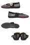 Velon Women's Brown Mesh Knitted Ballerinas with Gold Metal Buckle and Elastic Band Flat Summer Shoes Ballerinas - 5