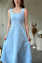 Elegant Square Neck Midi Flared Dress with Straps - 3