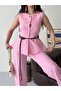 Women's Buttoned Belted Vest and Palazzo Pants Two-Piece Set - 7