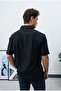 Marrakech Men's Black Wrinkled Fabric Oversize Polo Collar T-Shirt