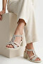 Zemira Women's Leather Stone Embroidered Fish Scale Thick Heeled Rubber Laced Heeled Sandals 7 cm