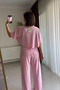 Bat Sleeve Crop Pants Pink Double Modal Set - 2