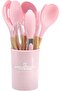 12PCS Kitchen Utensil Set Silicone Cooking Utensils Kit Spatula Heat Resistant Wooden Spoons Gadgets Tool for Non-Stick Cookware (Pink)