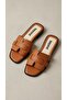 Women's Tan Banded Hrms Leather Slippers 1cm Byndst01 - 5