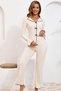 Women's Ecru Corded Fabric Stylish Pajama Set – Comfortable Home Wear Set with Bow Detail - 4
