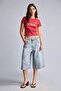 100% Cotton High Waist Below Knee Light Blue Bermuda Jean Shorts H7864Ax26Hs - 2