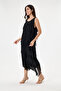 Black Italian Layered Lined Zero Sleeve Silk Dress 38 - 42 Size - 3