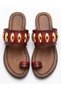 Women's Brown Gold Studded Flat Flip Flops - 2