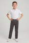 Boys' White Short Sleeve Polo Collar T-Shirt Smoked Ribbed Waist Canvas School Pants Bottom Top Set School Outfit