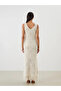 White V-Neck Openwork Knitwear Dress - 5